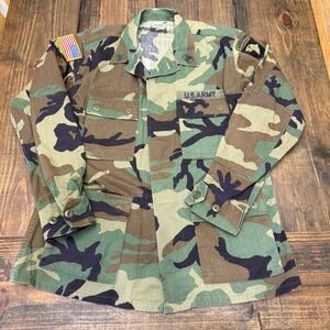 US Army Woodland Camo BDU Field Jacket 101st‎ Airborne Screaming Eagles Med-reg